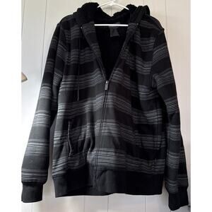 O'Neil Gray Black Striped Fleece Full Zip Hoodie Jacket Lined Men's Size XL HH